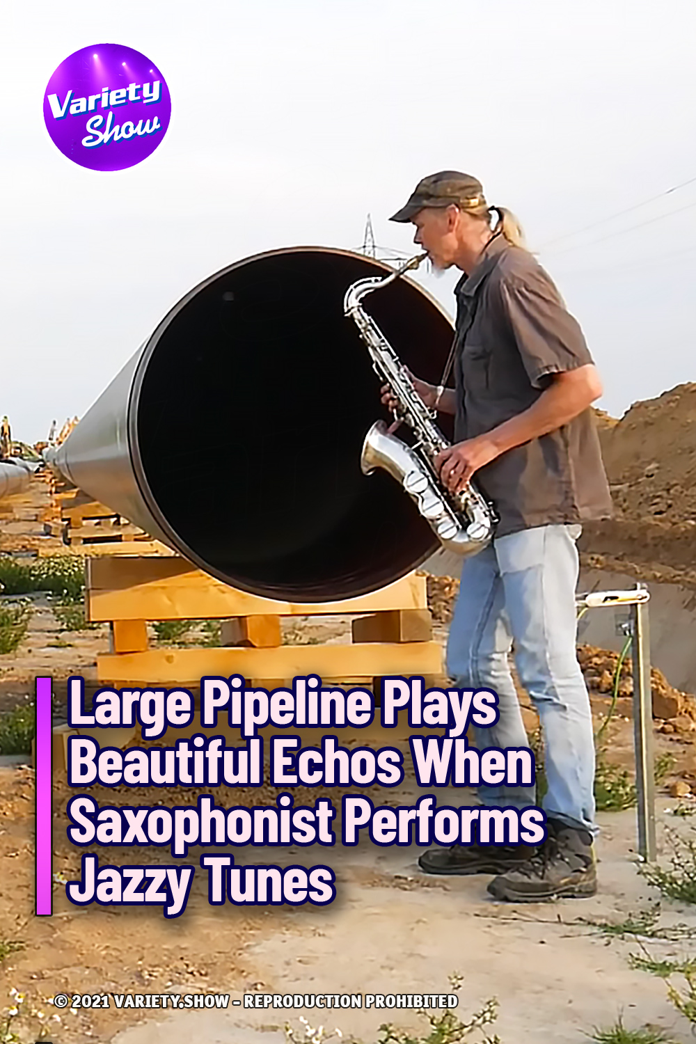 Large Pipeline Plays Beautiful Echos When Saxophonist Performs Jazzy Tunes