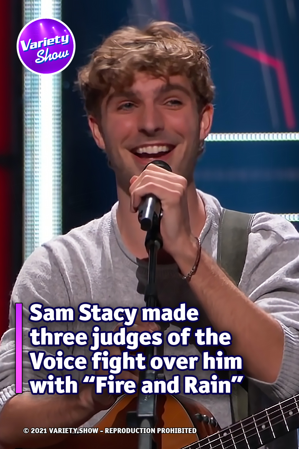 Sam Stacy made three judges of the Voice fight over him with “Fire and Rain”